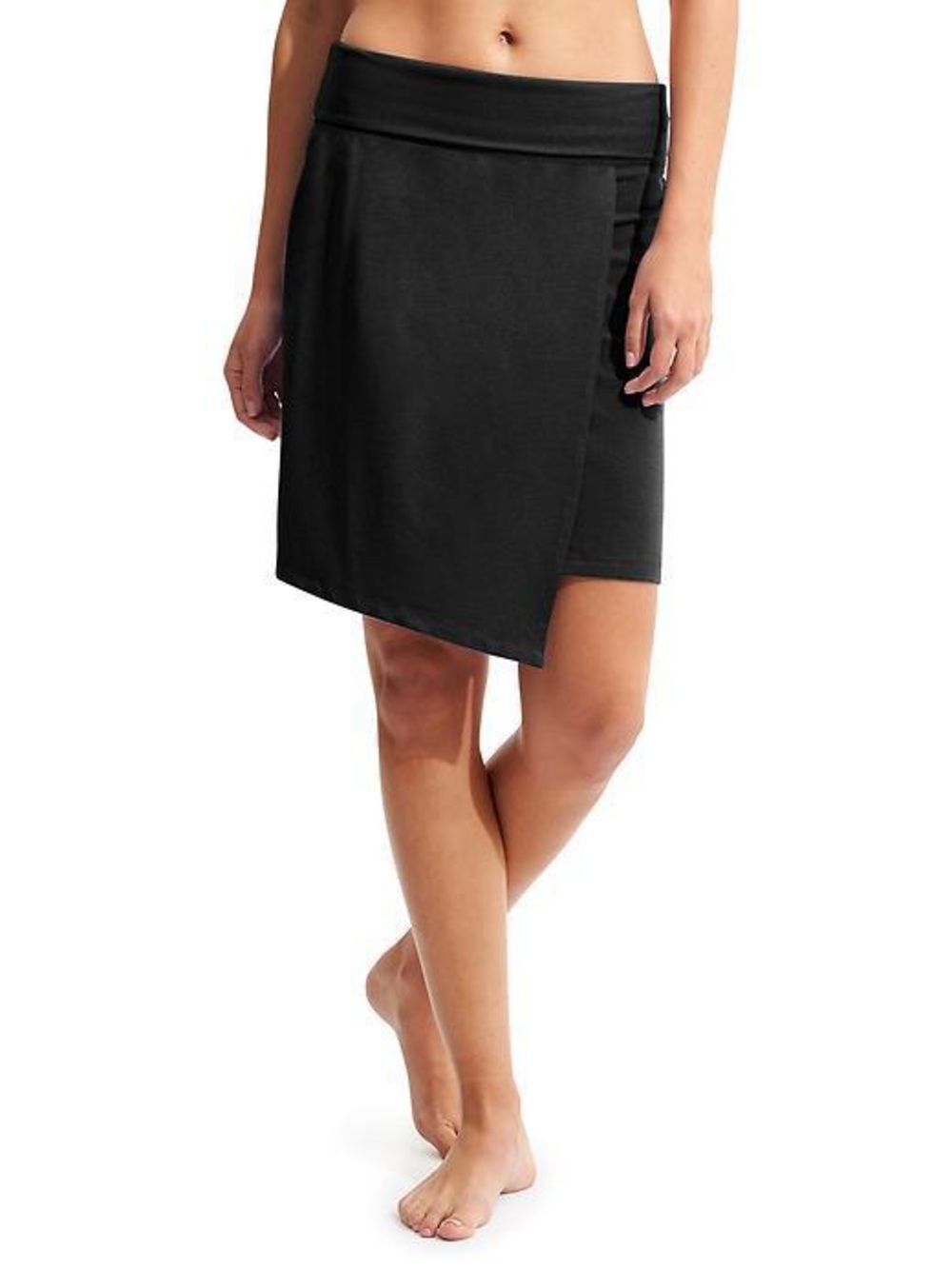Athleta Seaside Fold Over Skirt in Black Faux Wrap Lightweight Soft Tencel Small